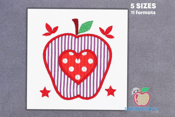 Apple with Hearts Applique for Kids