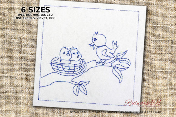 Bird Feeding New Born Chicks Redwork