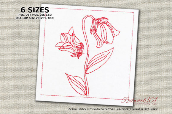 Bluebell Flower Design Redwork