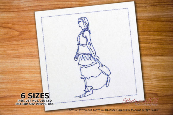 Bohemian Fashion Girl with Bag Redwork