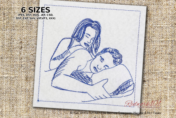 Boy and Girl Snuggle Redwork