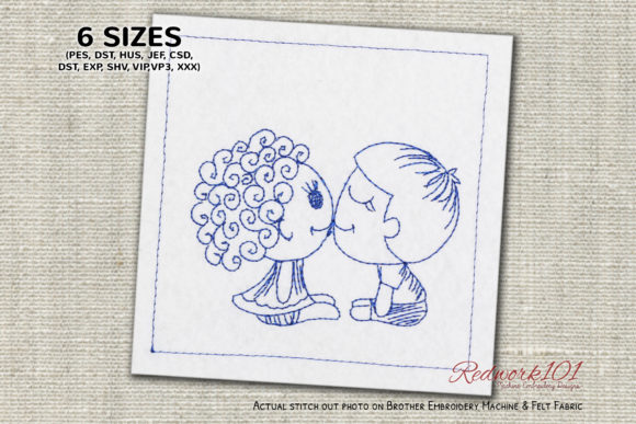 Cute Kids Kissing Lineart Design
