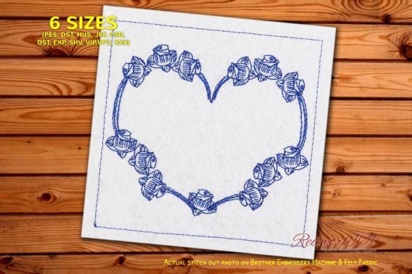 Floral Frame Heart Redwork
