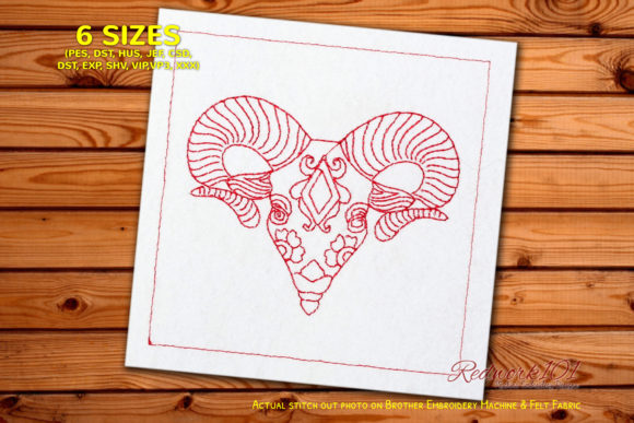 Goad Head Aries Astrology Sign Redwork