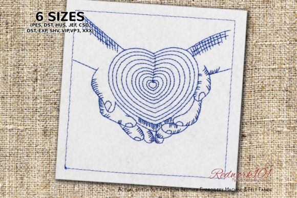 Heart Shaped Box in Hand Redwork