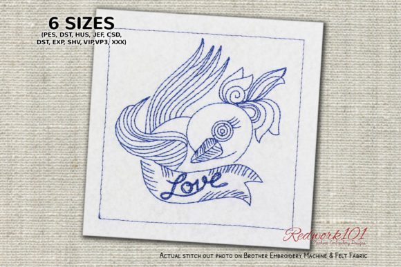 Love Bird Design Redwork