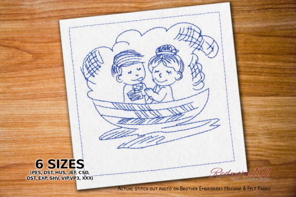 Lovely Couple in Boat Redwork