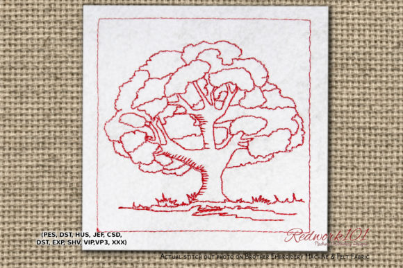 Oak Tree Redwork Design