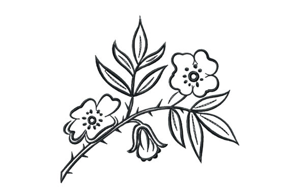 Rosehip Branch with Flowers: A Seasonal Embroidery Gem