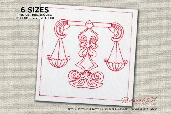 Scale Libra Zodiac Sign Redwork
